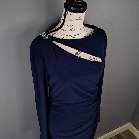 Lauren Ralph Lauren Evening Size 8 Navy Blue Floor Length Dress Embellished - Picture 3 of 9